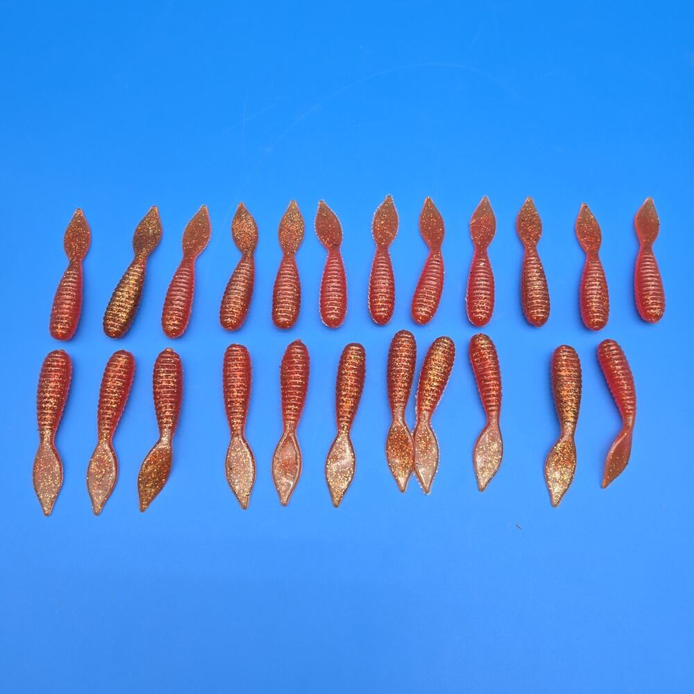 Lot of 23 Sting Ray Grubs Orange Copper Glitter Soft Plastic Fishing Lures